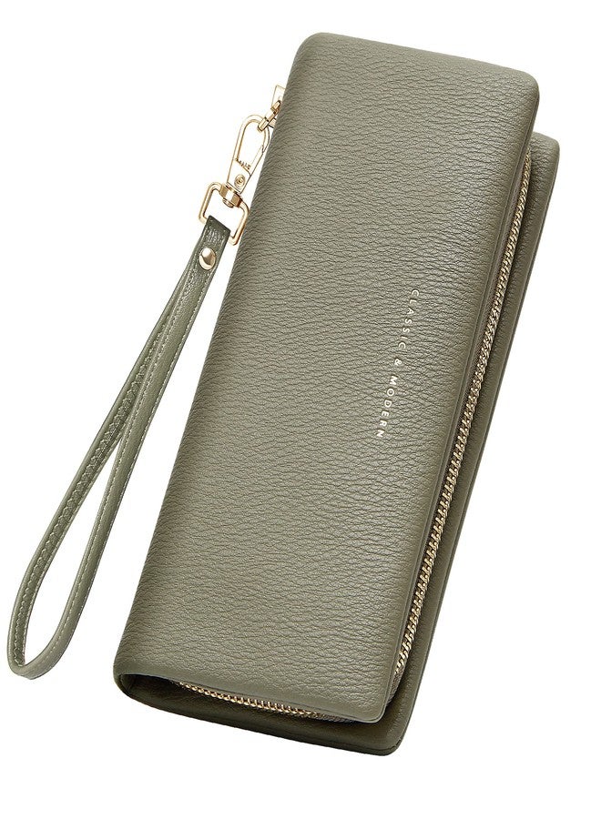 YOUBDM Clutch Wallet for Women Cell Phone Purse With Credit Card Holder Soft Pebbled Leather Wallet with Wristlet Strap(Green) - Image 1
